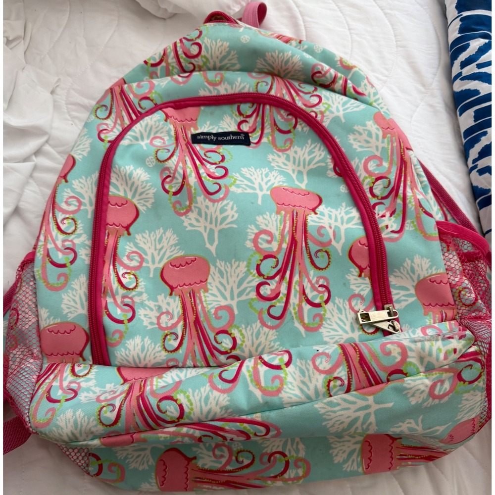Simply Southern Jellyfish Backpack Blue Pink Coral School Bag Mesh Pockets